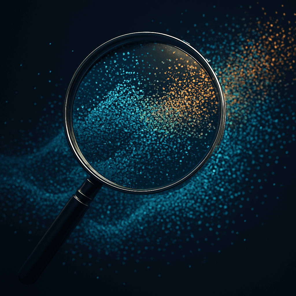 Magnifying glass looking at a point cloud